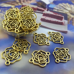Connectors Antique gold,Bracelet Connectors,flower antique gold connectors,gold tone Connectors for Earrings,gold tone rose flower Links