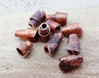 patina copper beads,antiqued copper metal beads,antique copper tube connectors,big hole old patina copper metal beads,tubular copper beads