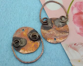 rustic elements copper earrings charms,patina copper charms,soldered copper pendants connectors,old copper connector links for jewelry