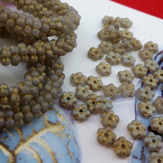 Flower Czeh Glass Beads etched Czeh Glass Beads silver Fire Polished Beads gold Wash Grey Glass Beads floral Pressed Czeh Small Glass Beads Etsy Canada