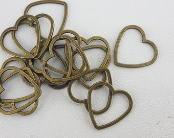 heart Brass Links,2 heart Connectors,Bracelet Connector,antiqued Brass Links Connectors,Connectors for Earring,copper Tone Linking hearts