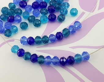 blue mix faceted glass beads,light blue rondelle glass beads,blue colour glass faceted beads,faceted rondelle blue mix glass beads