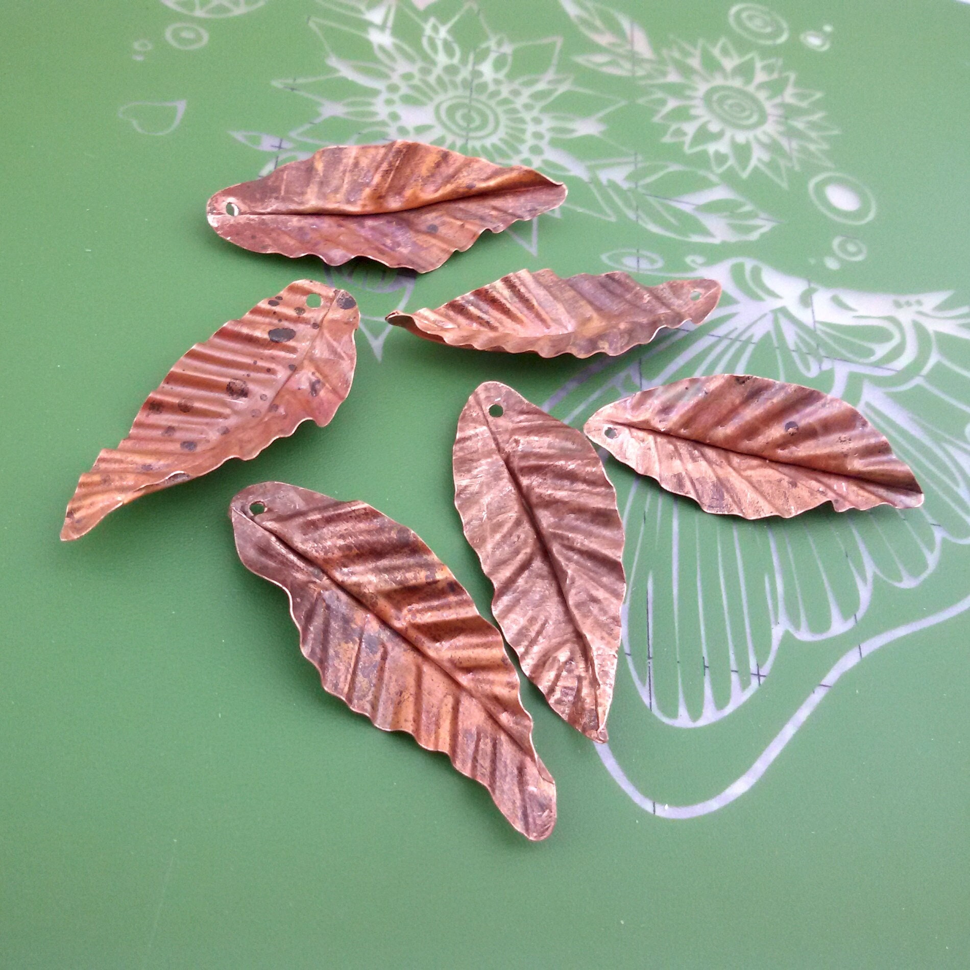 Copper Leaves Charmsantique Copper Metal Leavesleaf Charm Etsy