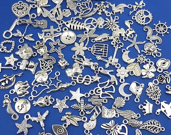 silver tone charms,small silver trinkets,bracelet ornament charm,mixed silver bracelet bangles,small silver charm for earring,small pendants