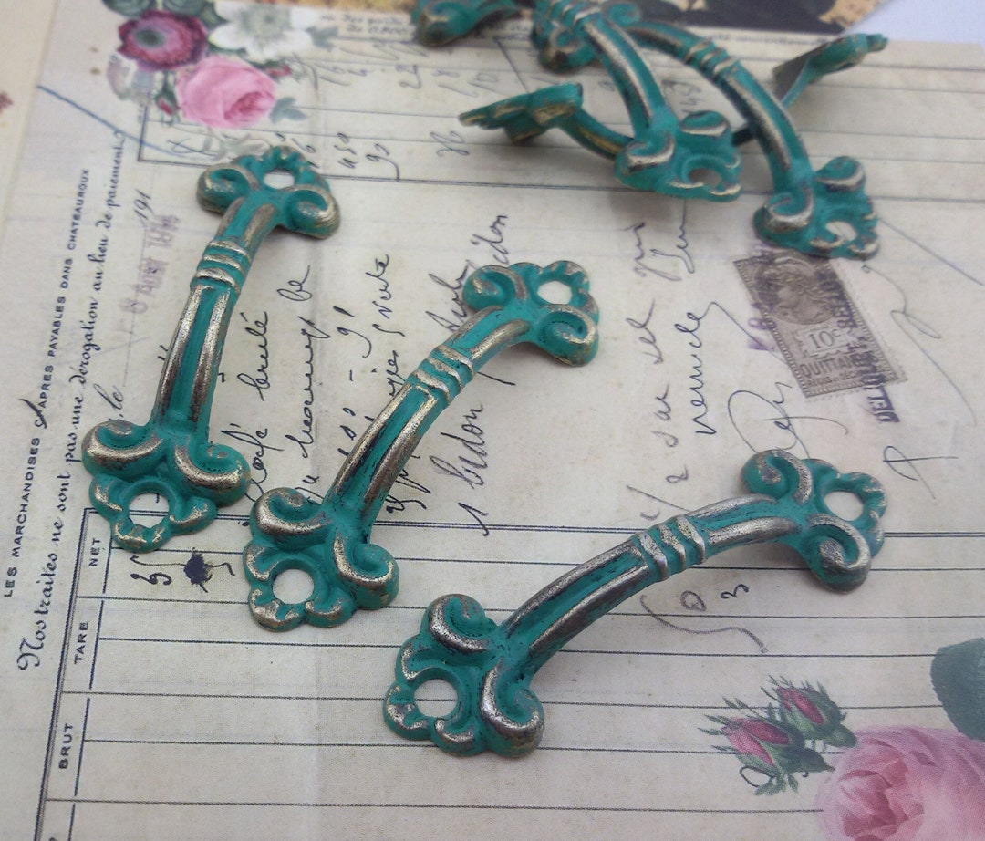 Victorian Design Pull Handle,2 Patina Drawer Handle,jewel Box Handle