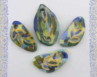 ceramic connector focal element,ceramic bracelet connector,unique decorative rustic ceramic connector for bracelet,glazed pottery connector