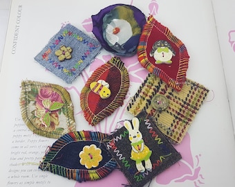 Retazos de tela cosidos, trozos de tela bordados, collage de proyectos de piezas textiles con técnica mixta, apliques de grupos de tela con estilo shabby chic