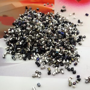 silver mix small glass beads,metallic mix embroidery beads,tiny silver tubes glass beads,black and silver mix small sewing embroidery beads