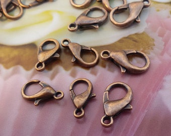 antique copper lobster clasp for jewelry,patina copper lobster claw closure,necklace keychain fastening lobster,small copper lobster trigger
