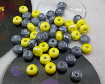 yellow glossy ceramic beads,bulk price pottery beads,grey mix glazed ceramic beads,grey yellow mix ceramic beads,rondelle porcelain beads,