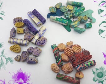 ceramic charms beads destash lot,colour mix handmade ceramic beads,handcrafted collection ceramic beads,glazed pottery colorful beads