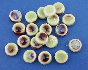green flat ceramic beads,flat round ceramic beads,big hole porcelain beads,round ceramic glazed beads,green flat round porcelain beads,