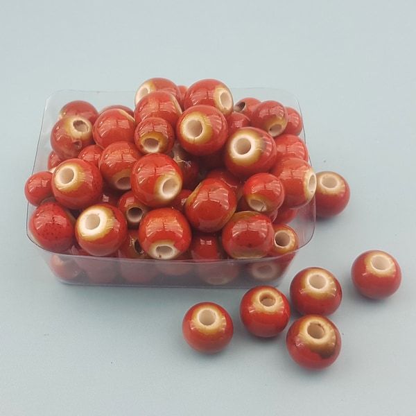 Perles en céramique rouge,perles en céramique,petites perles rondes en céramique rouge,perles en céramique émaillée,perles en porcelaine rouge,perles en porcelaine à gros trous