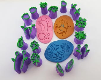 clay stamp plants,19 pcs set clay stamping tools,pottery ceramic flower stamp,polymer clay flower stamp,flower leaf stamp for soap