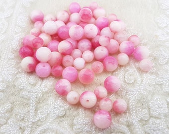 Cuentas de calcedonia rosa, cuentas de cristal de calcedonia rosa melocotón, cuentas de calcedonia rosa semipreciosas, cuentas de gemas de calcedonia rosa redondas y lisas.