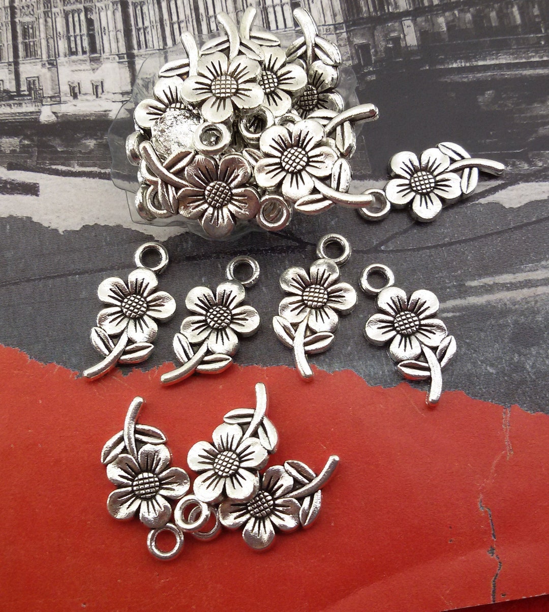 Sterling Silver Flower Charm Garden Nature Flowers Petal Bud Head