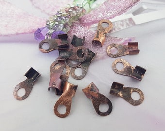 antiqued copper necklace holding ends,old patina copper closing connector,jewelry cord end crimp,antique copper crimp connector for bracelet