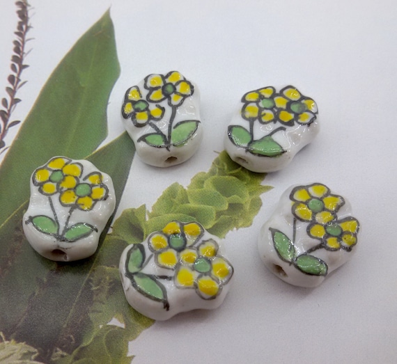 Large Ceramic Beads floral Ceramic Bead rustic Ceramic Flower Bead decorative Flower Ceramic Bead floral Details Artisan Ceramic Glazed Bead Etsy