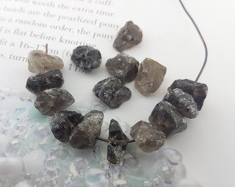 smokey quartz beads,2 raw black quartz,2 smokey nugget gemstones,black quartz crystal,drilled crystal,harmony stone,spiritual growth stone