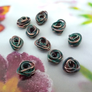 patina copper beads,copper spacer beads,verdigris patina copper beads,small copper beads,green patina copper beads,small copper connectors,