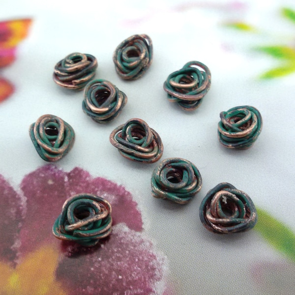 patina copper beads,copper spacer beads,verdigris patina copper beads,small copper beads,green patina copper beads,small copper connectors,