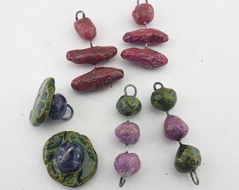 ceramic earrings charms colourful handmade pottery,handcrafted ceramic charms for earrings,colorful glazed pottery charm pendant