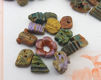 ceramic charms beads destash lot,colour mix handmade ceramic beads,handcrafted collection ceramic beads,glazed pottery colorful beads