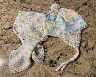 Hand Knit Baby Hat and Scarf Set
