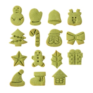 Mini Christmas Cookie Cutters and Embossers 15pcs 3cm Full Set  - 3D Baking Stamp Fondant / Polymer Clay Tools / Santa / Reindeer