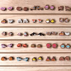 Assorted Wood / Novelty Earrings - Laser Cut Mini Studs - Bull Terrier | Poodle Spoodle | Teepee | Plane
