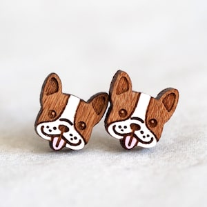Boston Terrier / Boxer / Frenchie Dog Wood / Novelty Earrings - Cute - Hand-painted Animal Laser Cut Stud Earrings