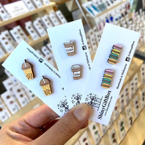 Macarons Wooden Earrings - Food & Drink Series - Hand-Painted Novelty Laser Cut Stud earrings