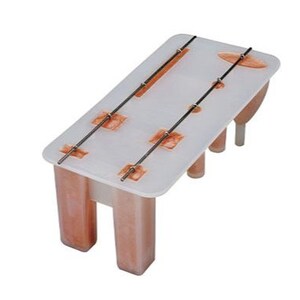May include: White plastic popsicle mold with four individual molds and metal sticks. The mold is filled with a light orange liquid.