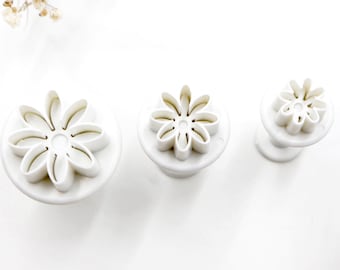 Cortadores de galletas con forma de flor de margarita – Juego de mini émbolos, para hornear y arcilla (3 piezas)