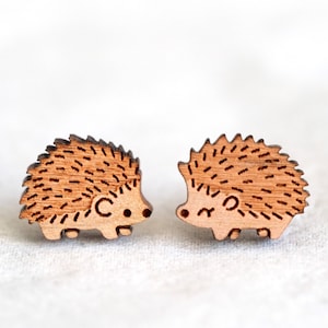 Hedgehog Wood Novelty Earrings - Animal Series - Laser Cut Hand-Painted Stud earrings - Quirky & Cute
