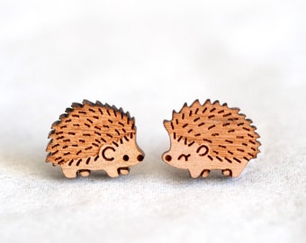 Hedgehog Wood Novelty Earrings - Animal Series - Laser Cut Hand-Painted Stud earrings - Quirky & Cute