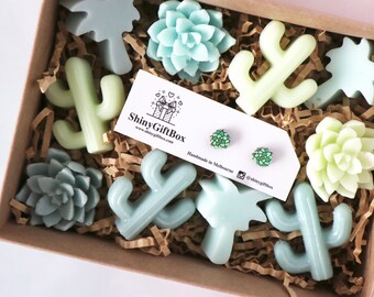 Succulent Gift Set – Cactus Soaps & Hand-Painted Earrings