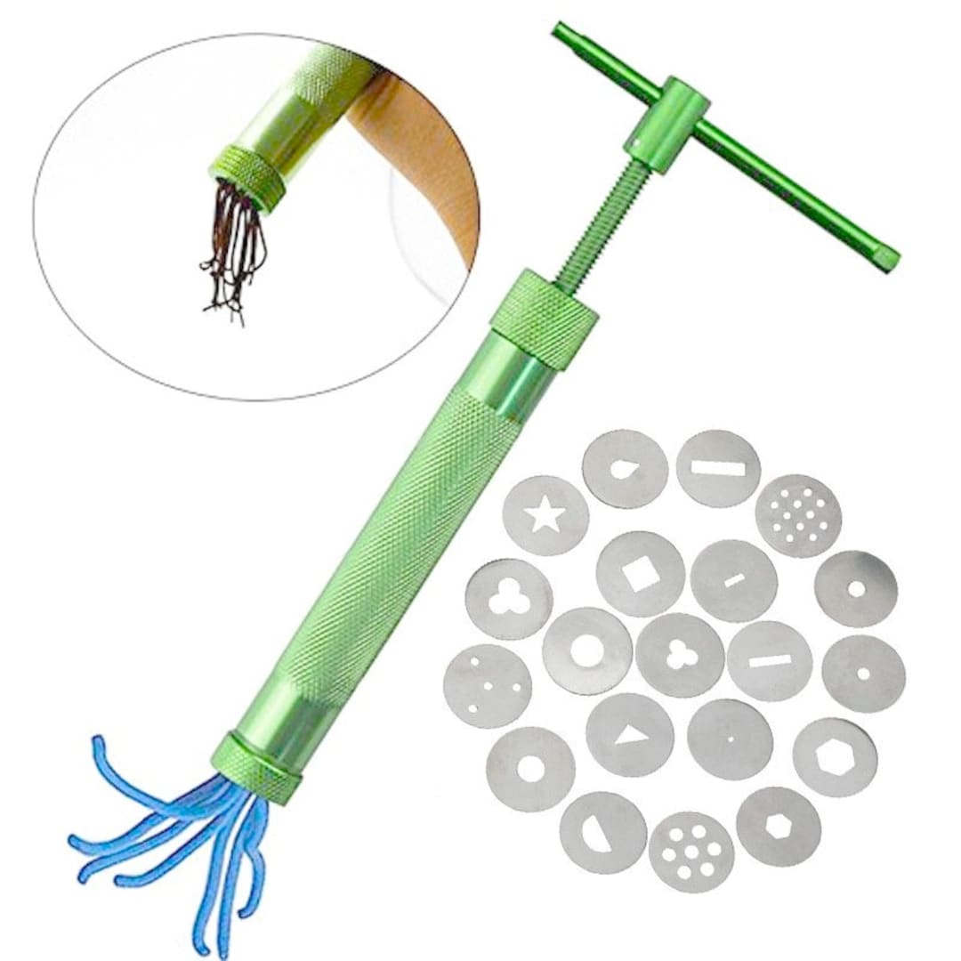 Pixnor Portable Polymer Clay Extruder Sculpey Sculpting Tool With 20  Interchangeable Discs (green)