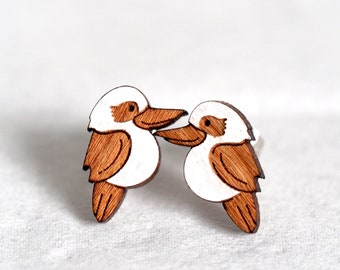 Kookaburra Australien Native Birds Holz / Neuheit Mini Ohrstecker - Tier-Serie - handbemalt niedlich & schrulligen
