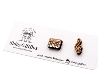 Keyboard & Musical Notes Wood / Novelty Earrings - Cute Quirky Mini Studs Teacher's gift
