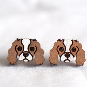Cavalier King Charles Spaniel Dog Wood Earrings - Hand-Painted Novelty Laser Cut Animals Stud earrings