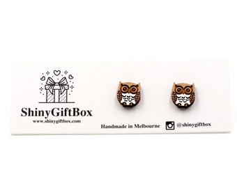 Owl Wooden Novelty Earrings - Animal Series - Laser Cut Hand-Painted Stud earrings - Quirky & Cute