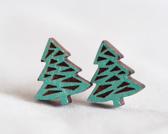 Tree Wooden / Novelty Earrings - Cute Miniature Quirky Laser Cut Mini Studs | Teacher's Gift | Gift for her