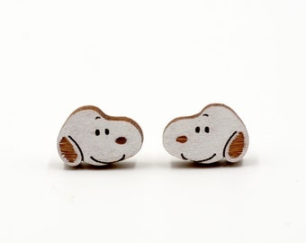 Snoopy Wooden Stud Earrings - Cartoon Series - Hand-painted Wood Character