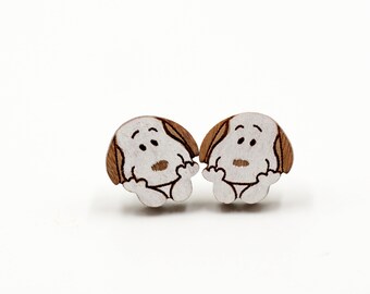 Snoopy with Hands Wooden Stud Earrings - Cartoon Series - Hand-painted Wood Character