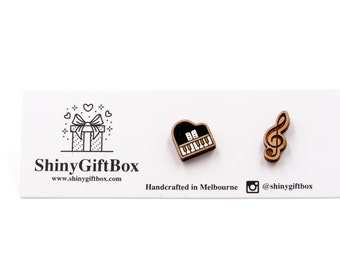 Piano & Musical Notes Wood / Novelty Earrings - Cute Quirky Mini Studs Music Teacher's gift