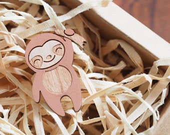 Sloth Lover Brooch | Birthday Christmas Gift for her | Laser Cut | Cute