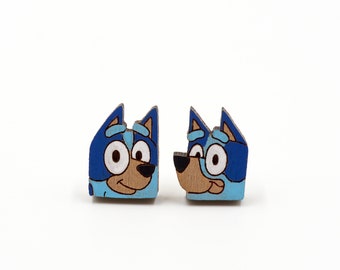 Bluey & Bingo Wooden Stud Earrings - Cartoon Series - Hand-painted Wood Novelty