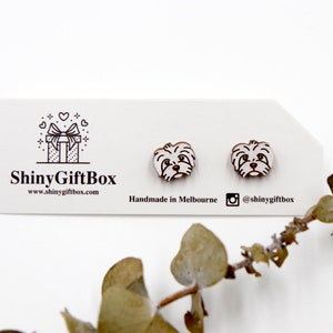 Shih Tzu | Maltese Dog Wood / Novelty Earrings - White - Hand-painted Animal Laser Cut Earrings