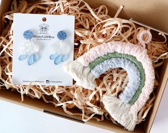 Earring Lovers Gift Set - Rainbow & Rainy Day | Birthday Curated Self-Care Positive Box | Macrame | Gift for her | Melbourne